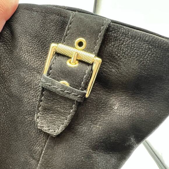 ALDO Black Leather Round Toe gold buckle Pull On Mid Calf Boots Women’s Size 10 - Picture 6 of 9